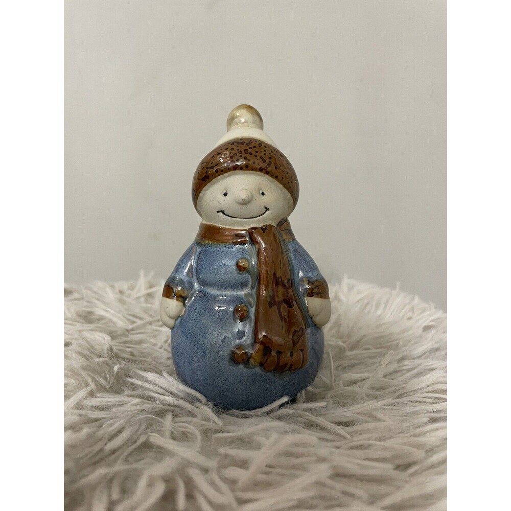 Blue Red White 4.5" Pottery Snowman Figurine